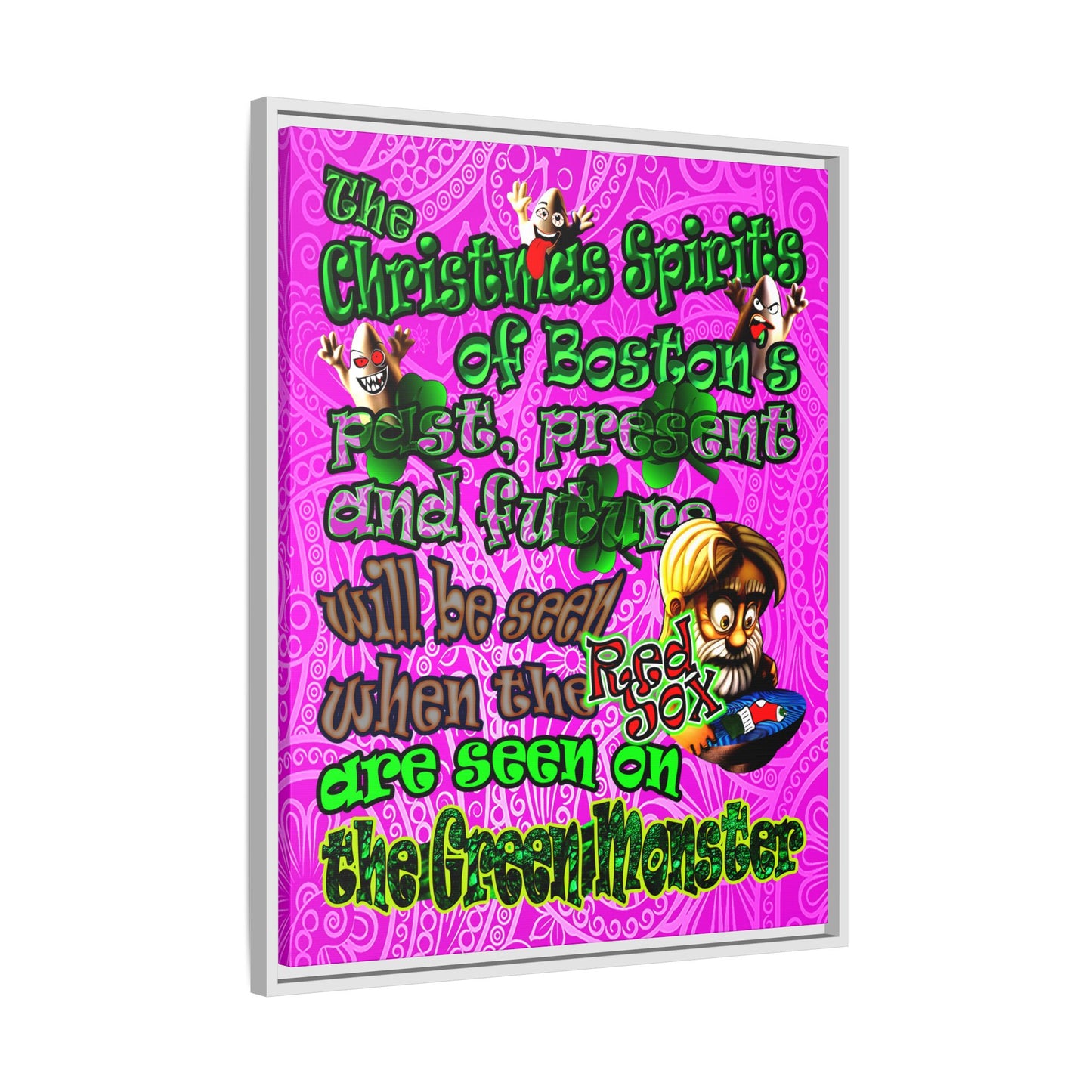 christmas spirits of boston - framed canvas art (pink swirl)