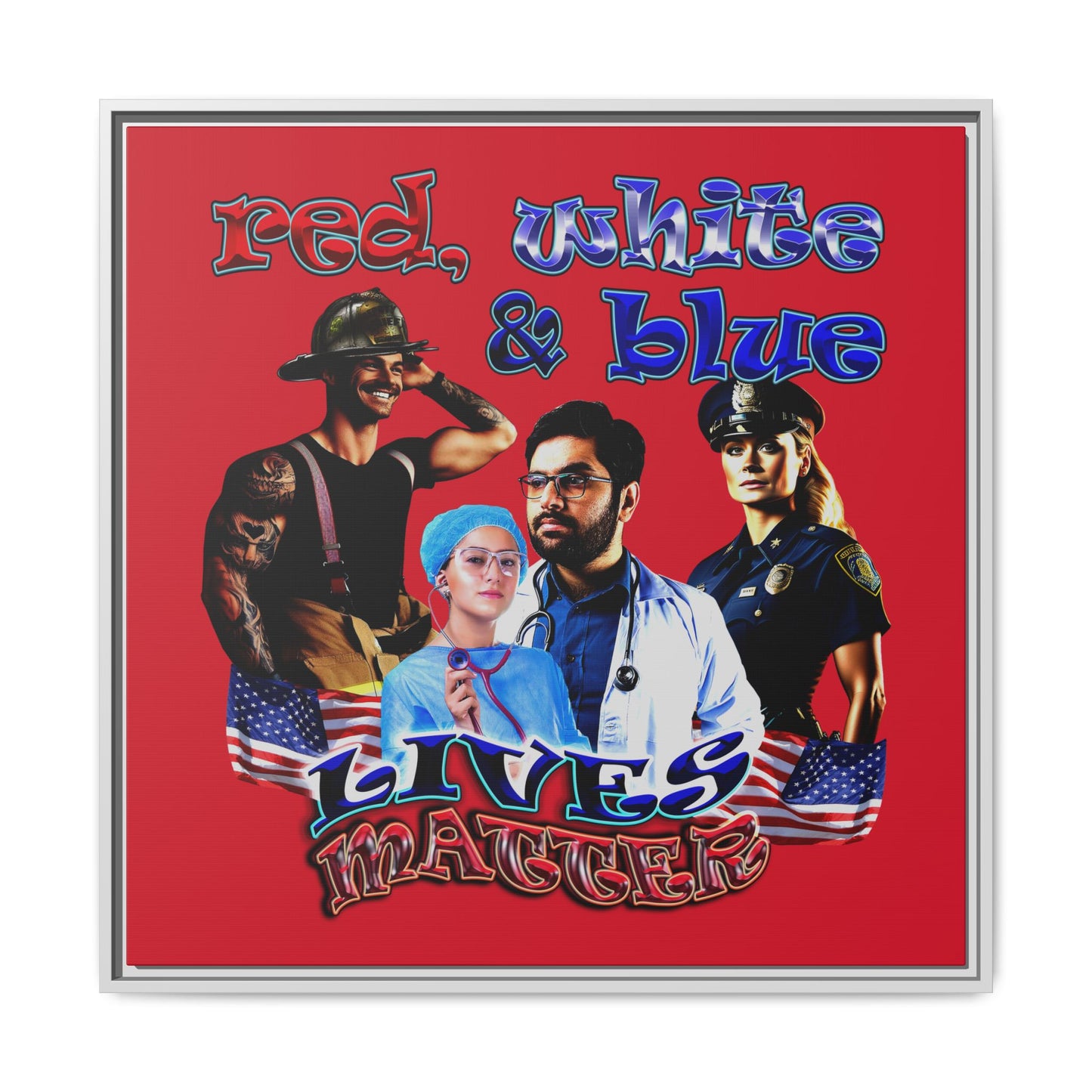 rw&b lives matter - framed canvas art (dark red)