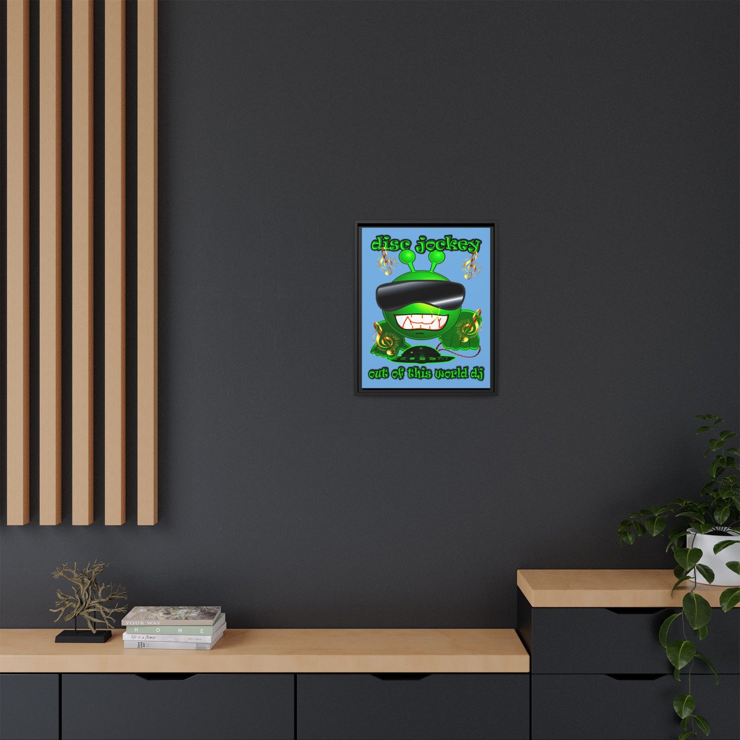 disc jockey - framed canvas art (light blue)