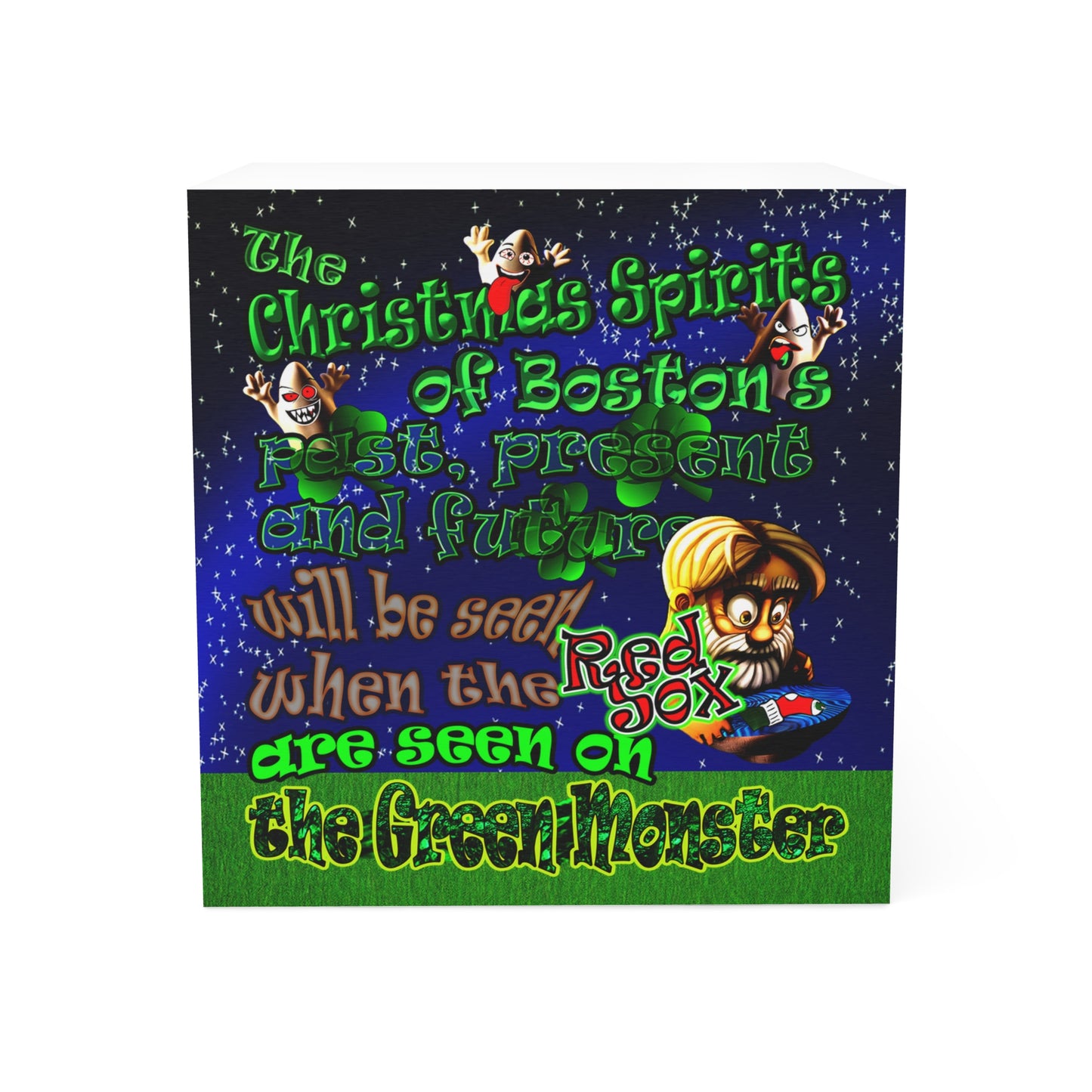 christmas spirits of boston - note cube ('snoops' background)