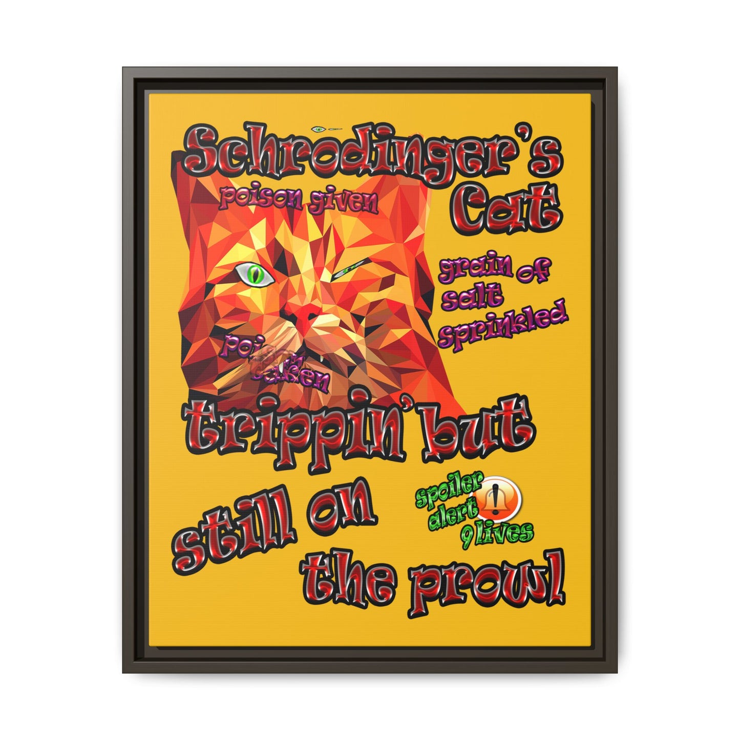 schrodinger's cat - framed canvas art (yellow)
