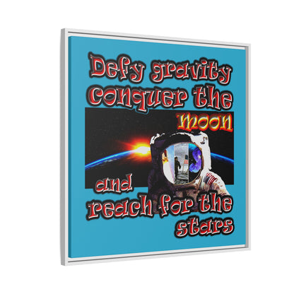 defy conquer reach - framed canvas art (turquoise)