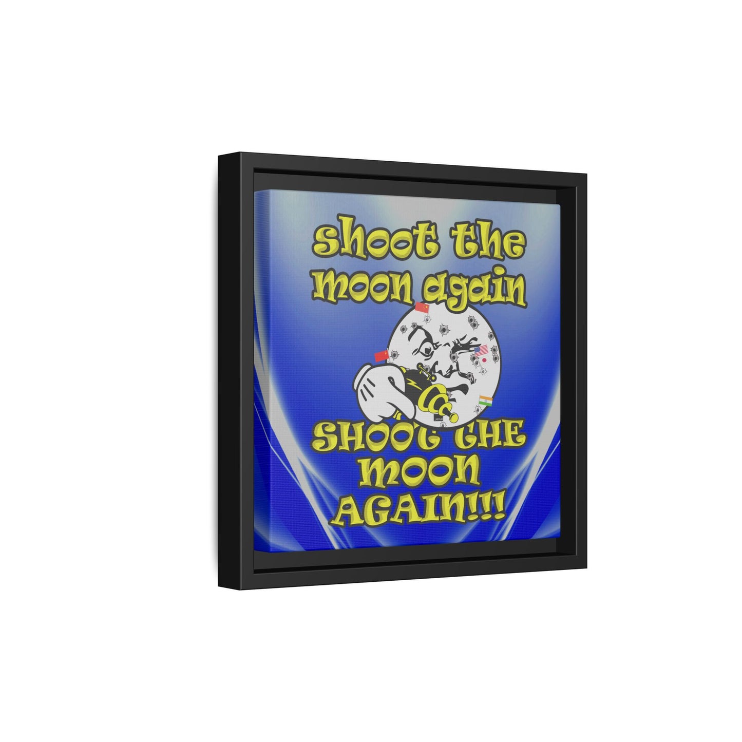 shoot the moon again - framed canvas art (blue-white wave)