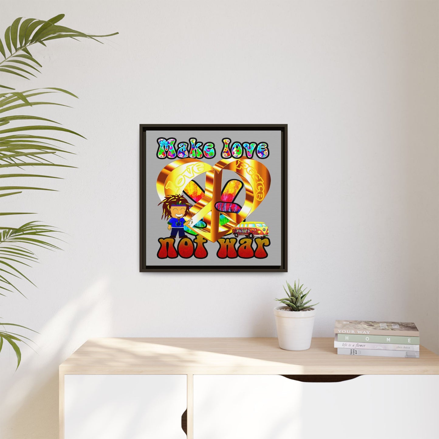 love peace - framed canvas art (light grey)
