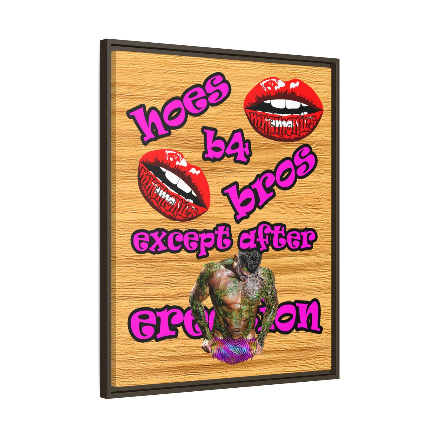 hoes b4 bros - framed canvas art (butterscotch wood finish)