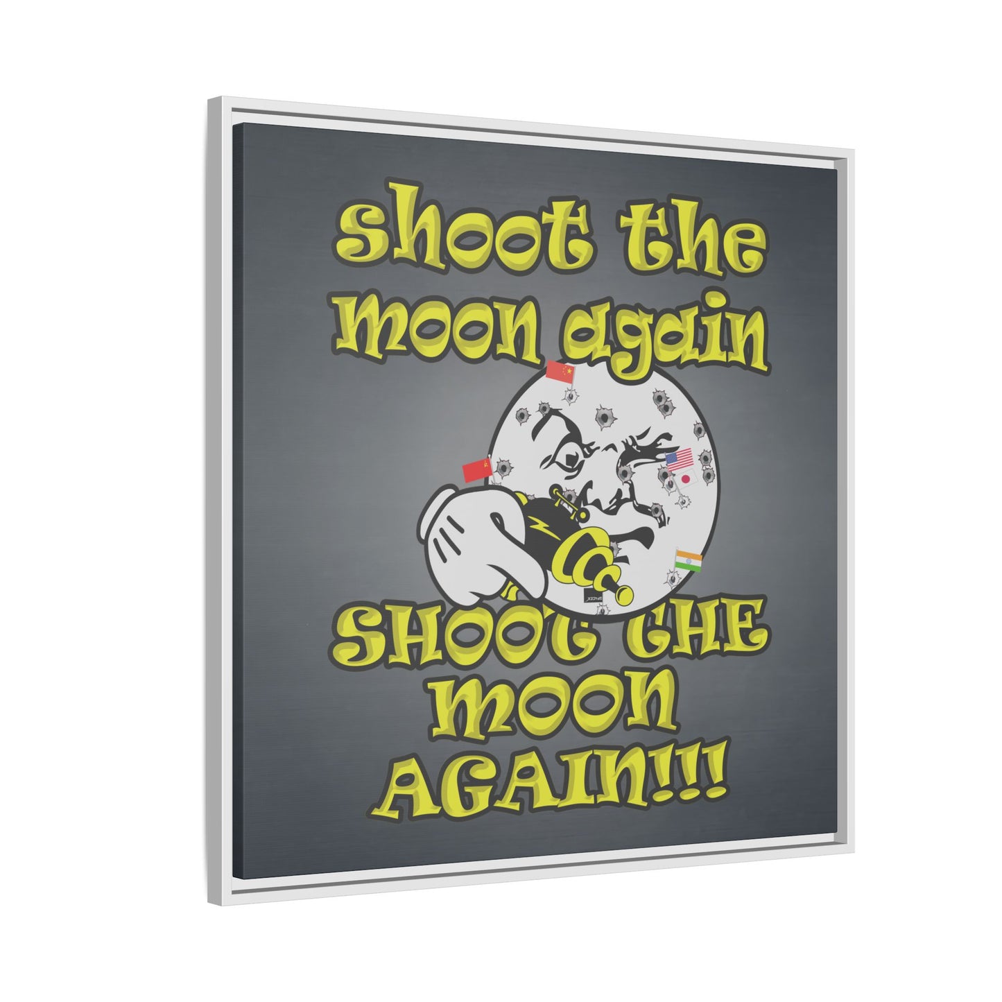 shoot the moon again - framed canvas art (grey-light grey)