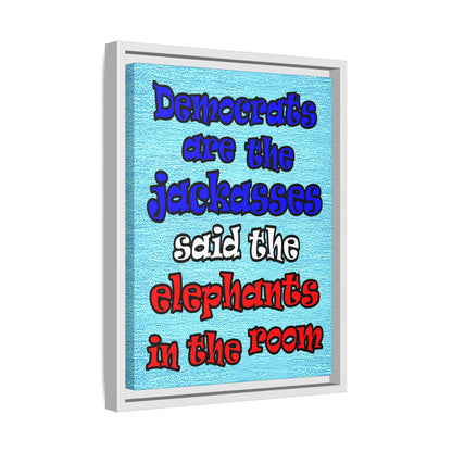 donkeys and elephants - framed canvas art (faded blue)