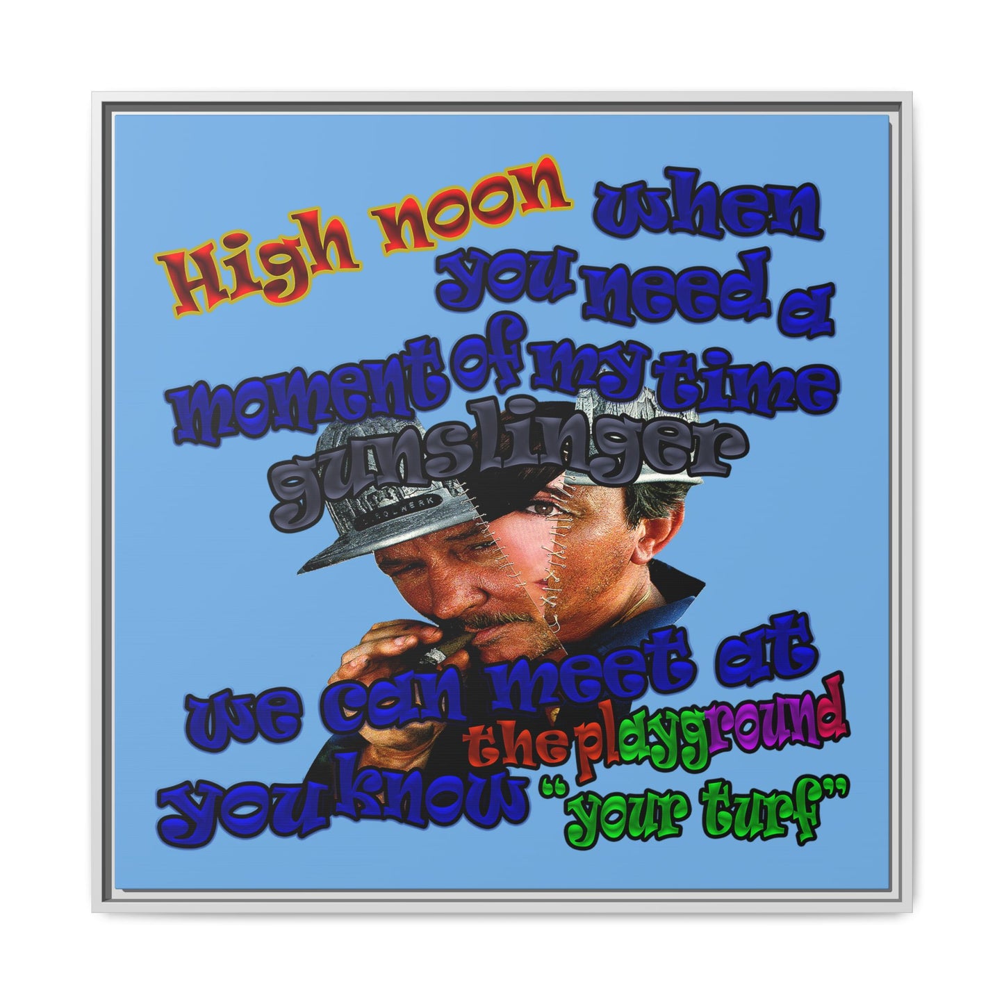 high noon - framed canvas art (light blue)