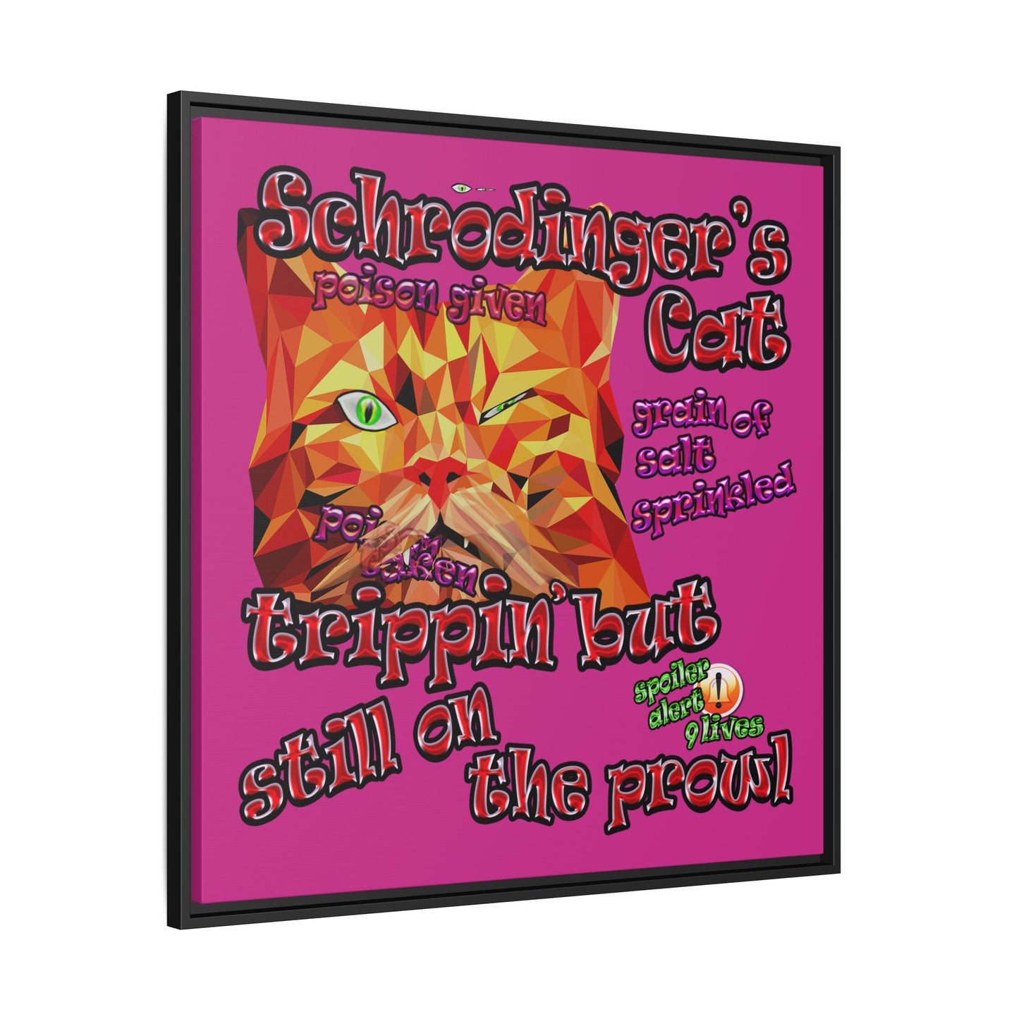 schrodinger's cat - framed canvas art (pink)