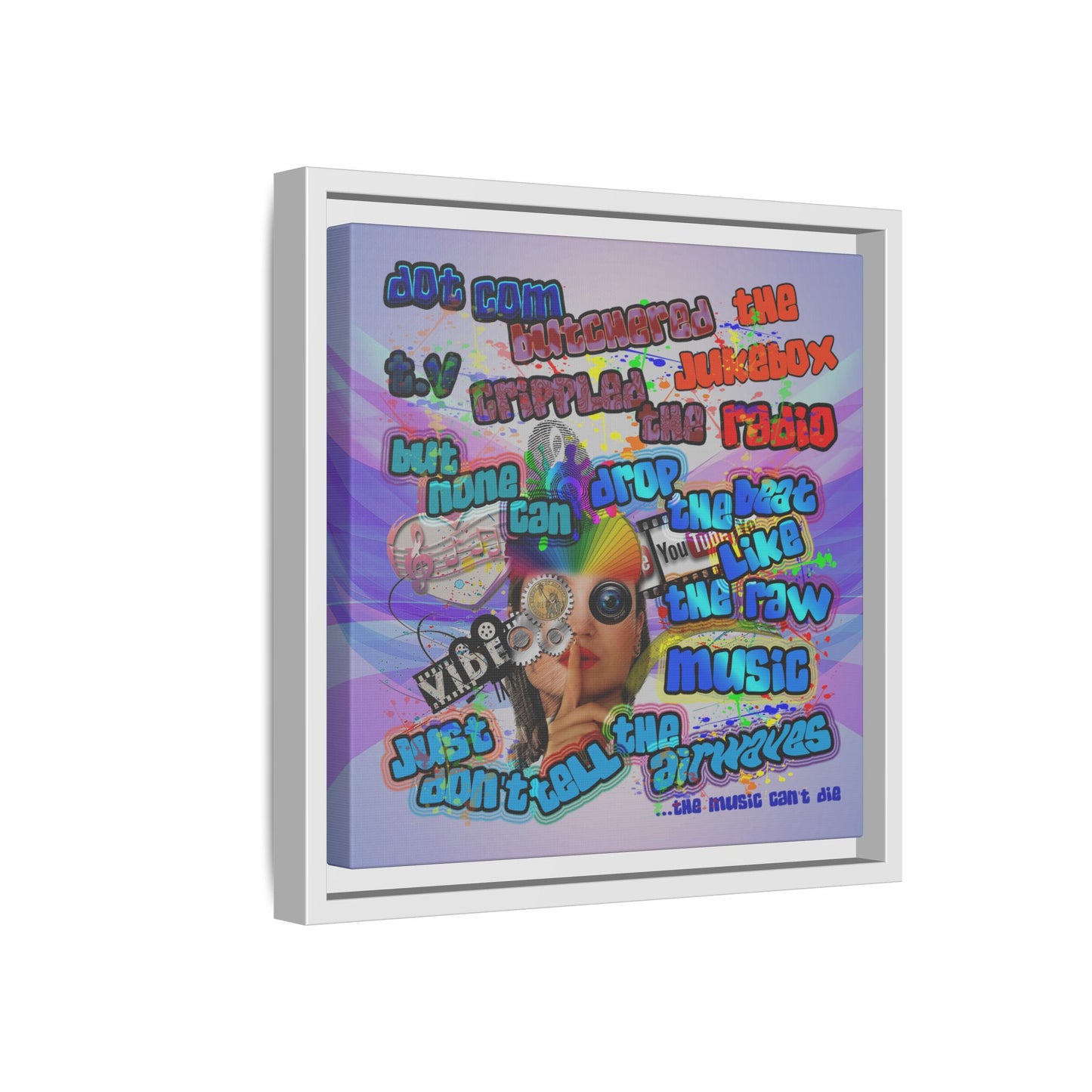 drop the beat - framed canvas art (light blue-pink wave)