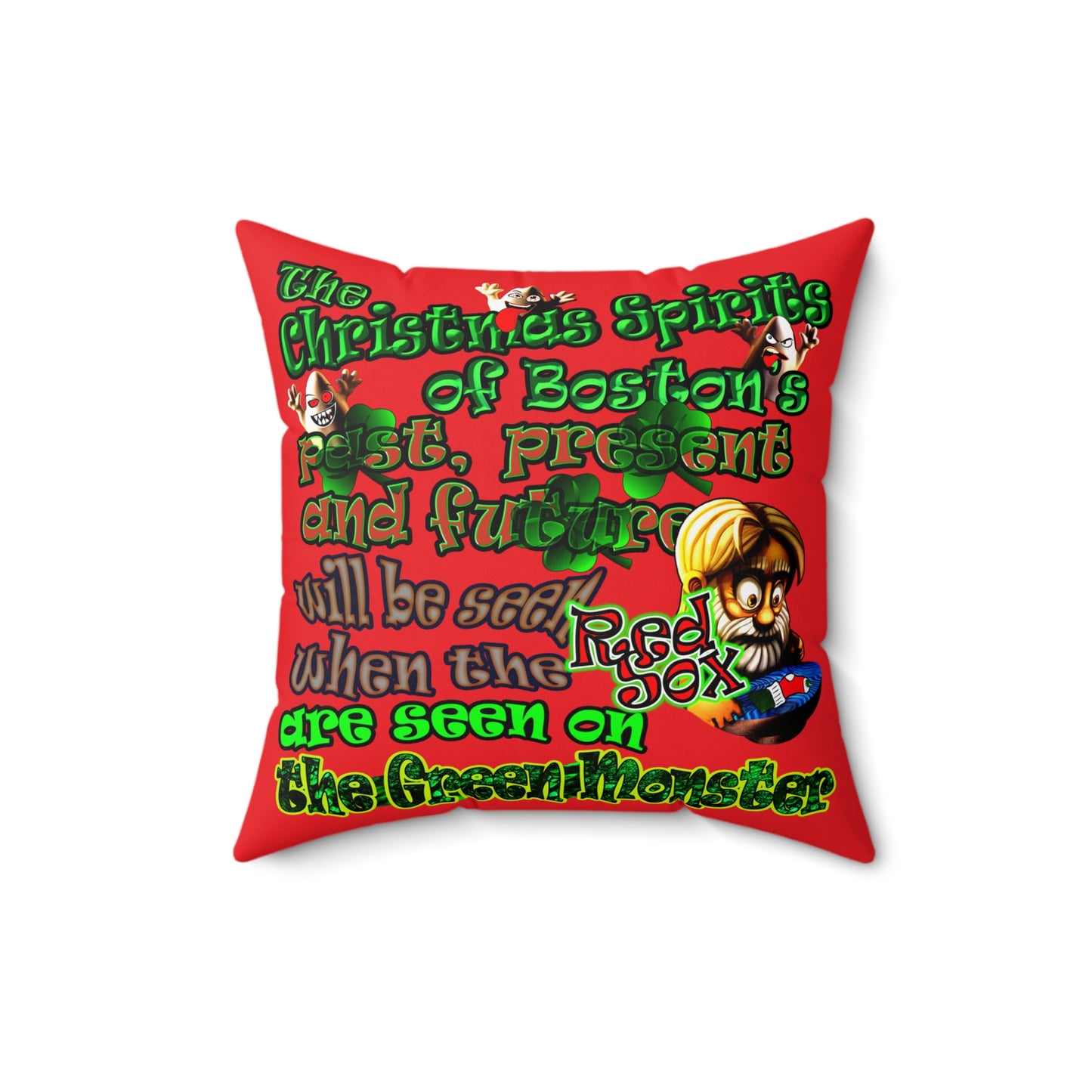 christmas spirits of boston - Spun Polyester Square Pillow - (red)