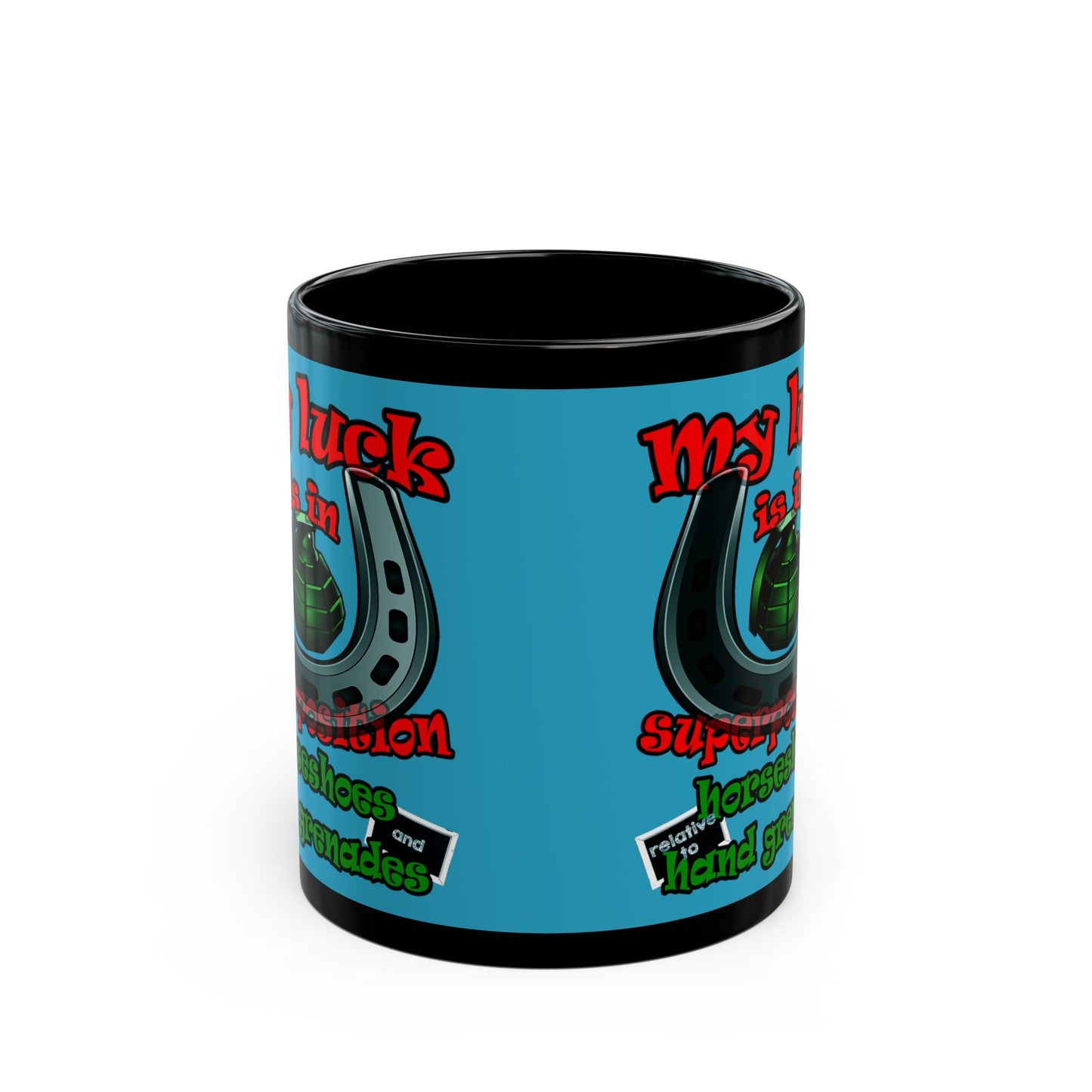 my luck - Black Mug (turquoise)