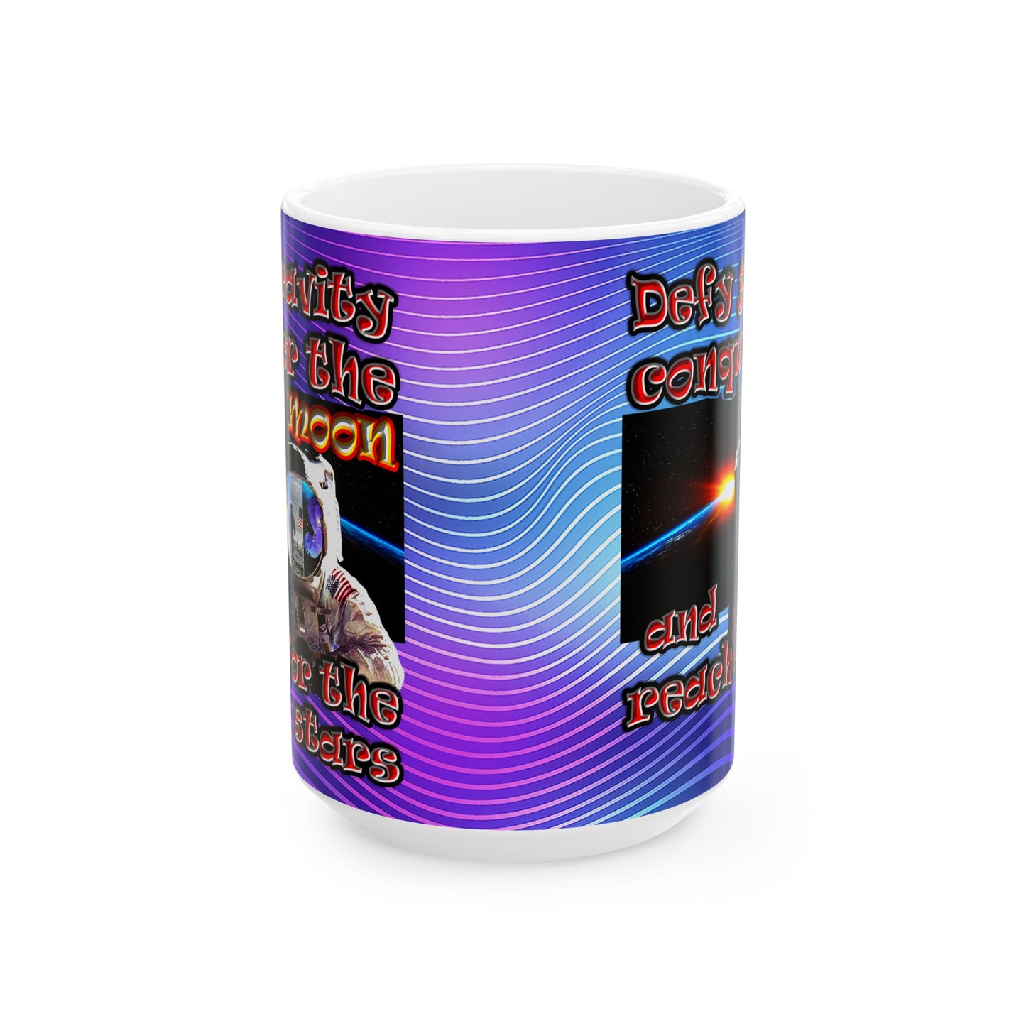 defy conquer reach - White Mug (purple wave)