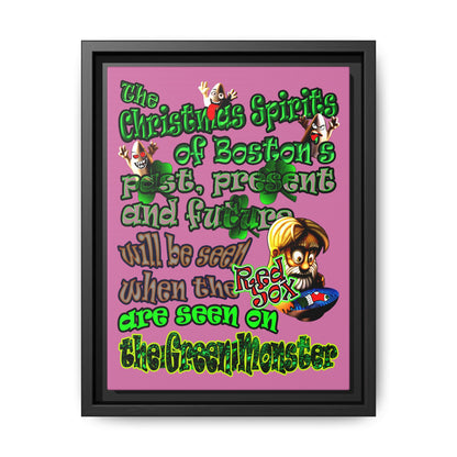 christmas spirits of boston - framed canvas art (light pink)