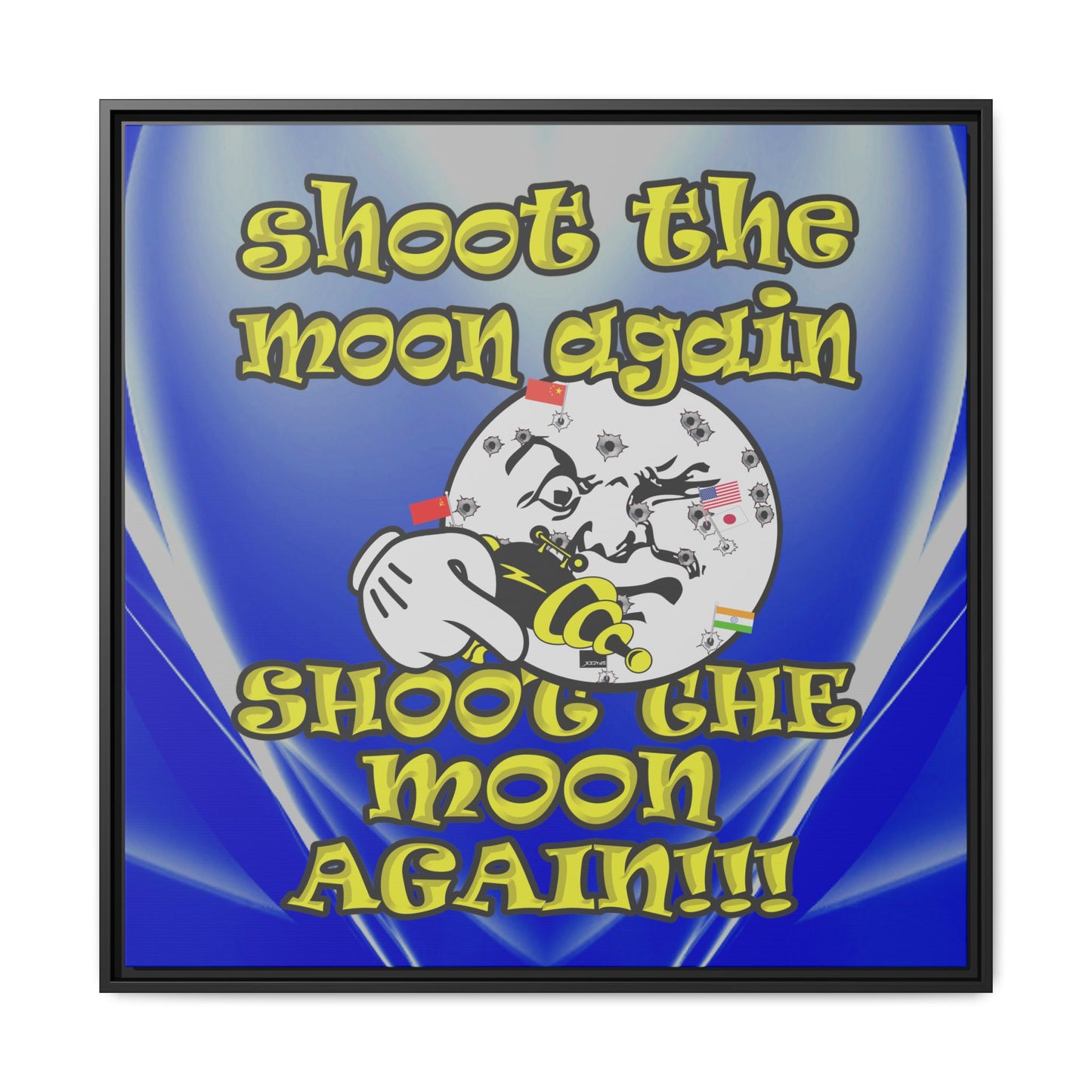 shoot the moon again - framed canvas art (blue-white wave)