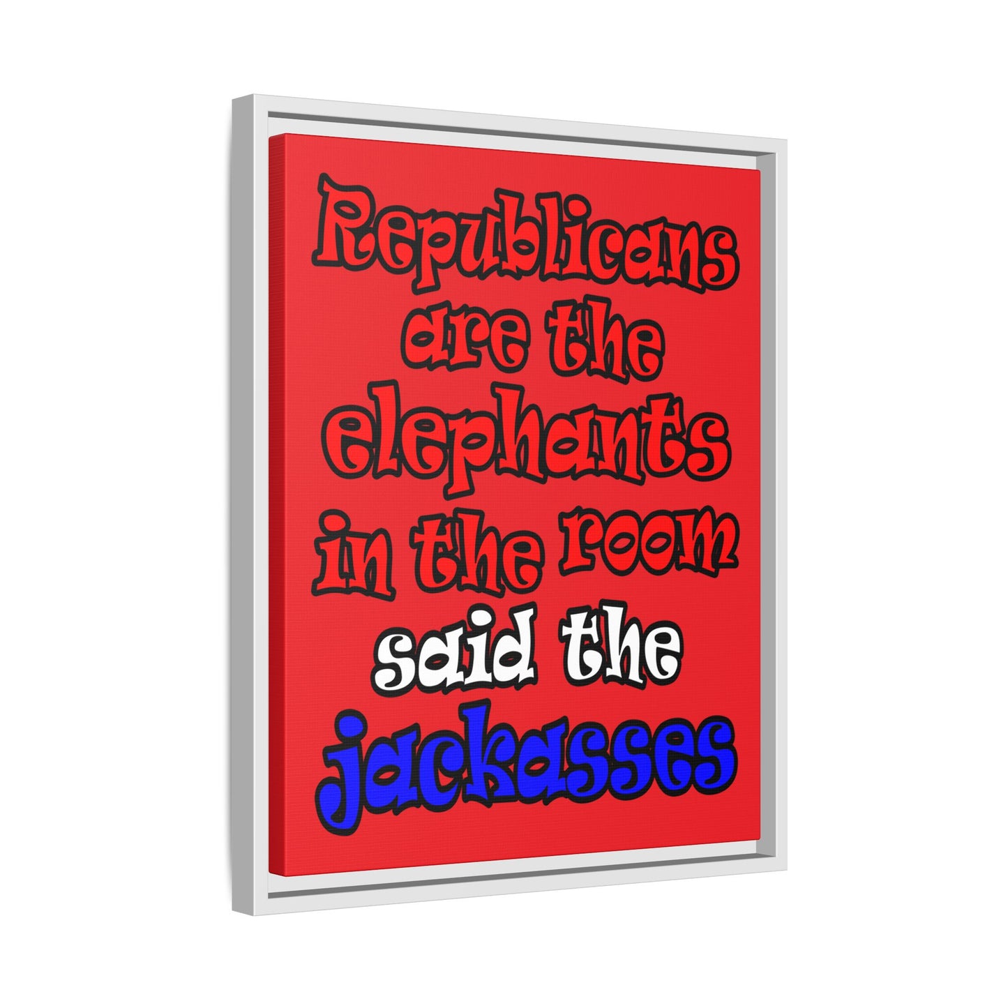 donkeys and elephants - framed canvas art (red)