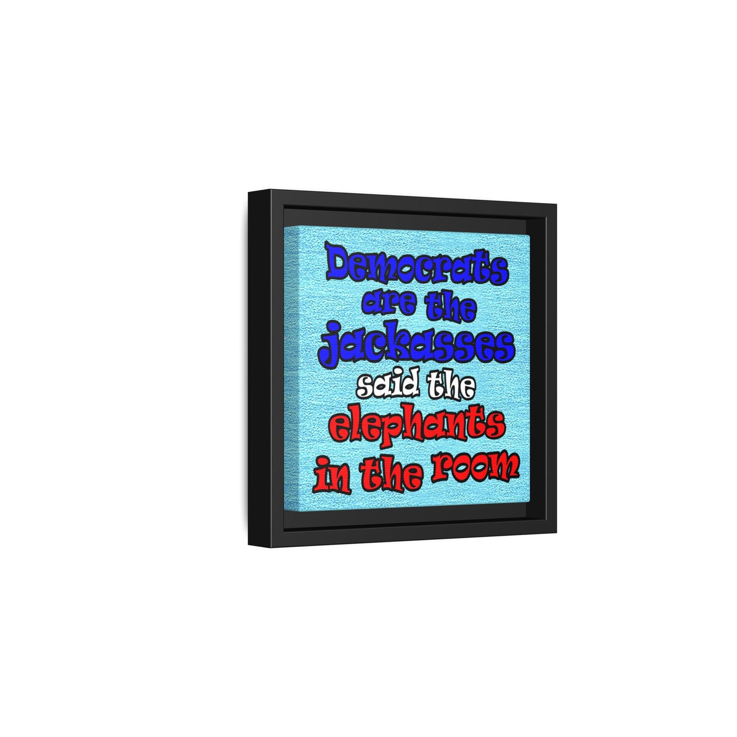 donkeys and elephants - framed canvas art (faded blue)