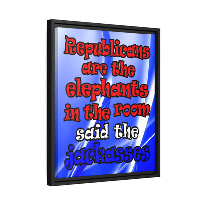 donkeys and elephants - framed canvas art (blue-white wave)