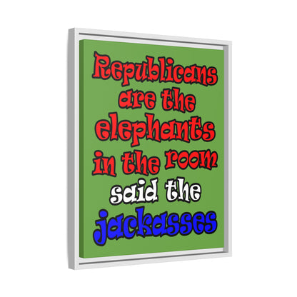 donkeys and elephants - framed canvas art (green)