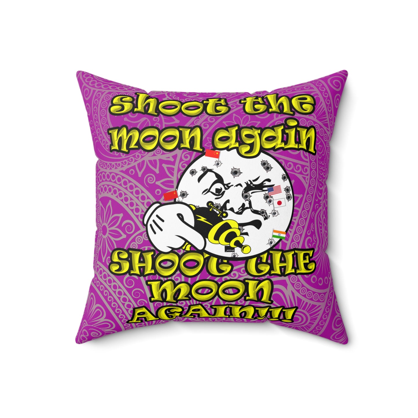shoot the moon again - Spun Polyester Square Pillow - (pink swirl)