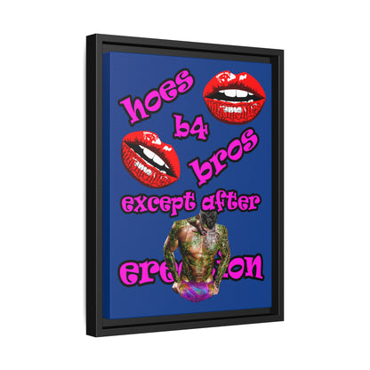 hoes b4 bros - framed canvas art (dark blue)