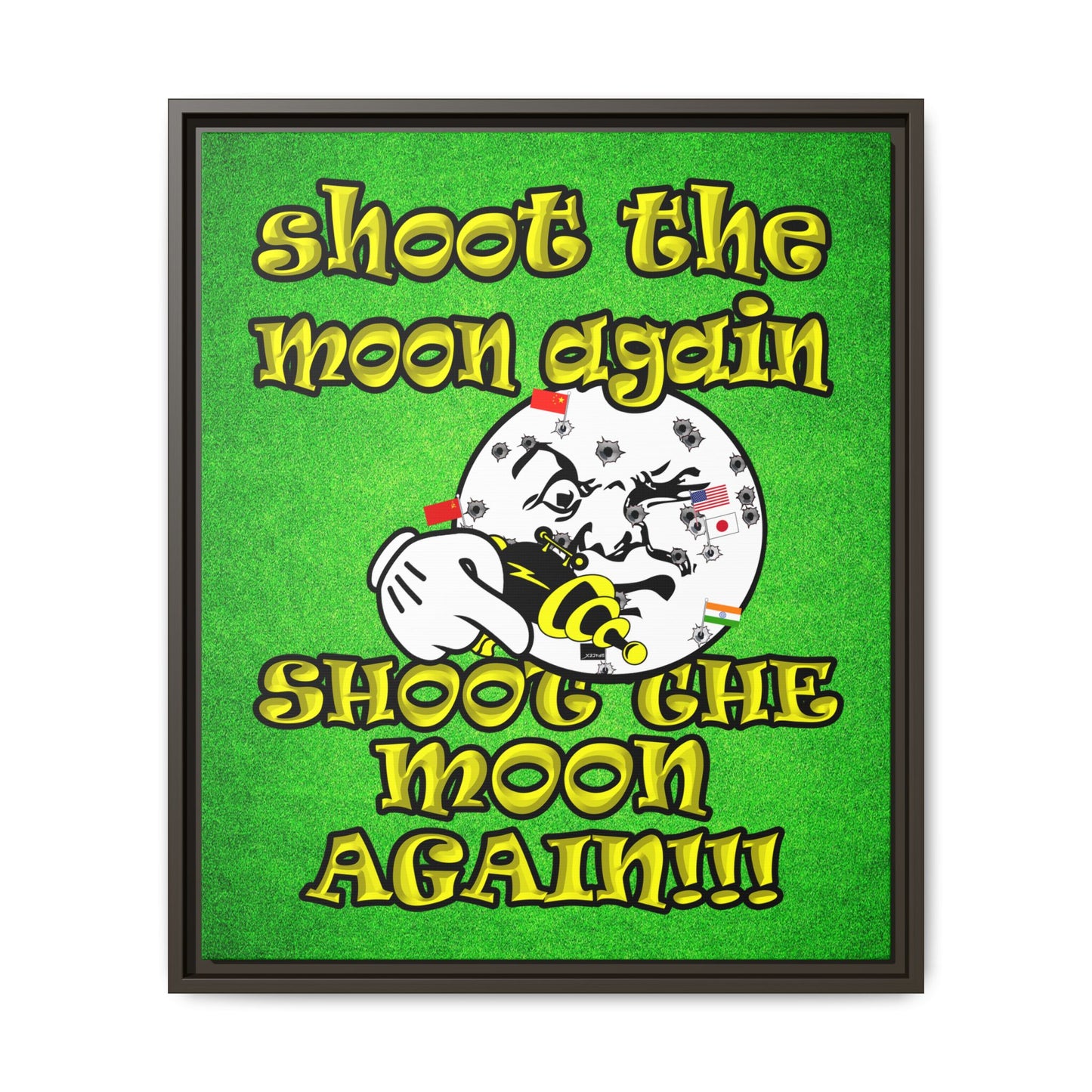 shoot the moon again - framed canvas art (green turf)
