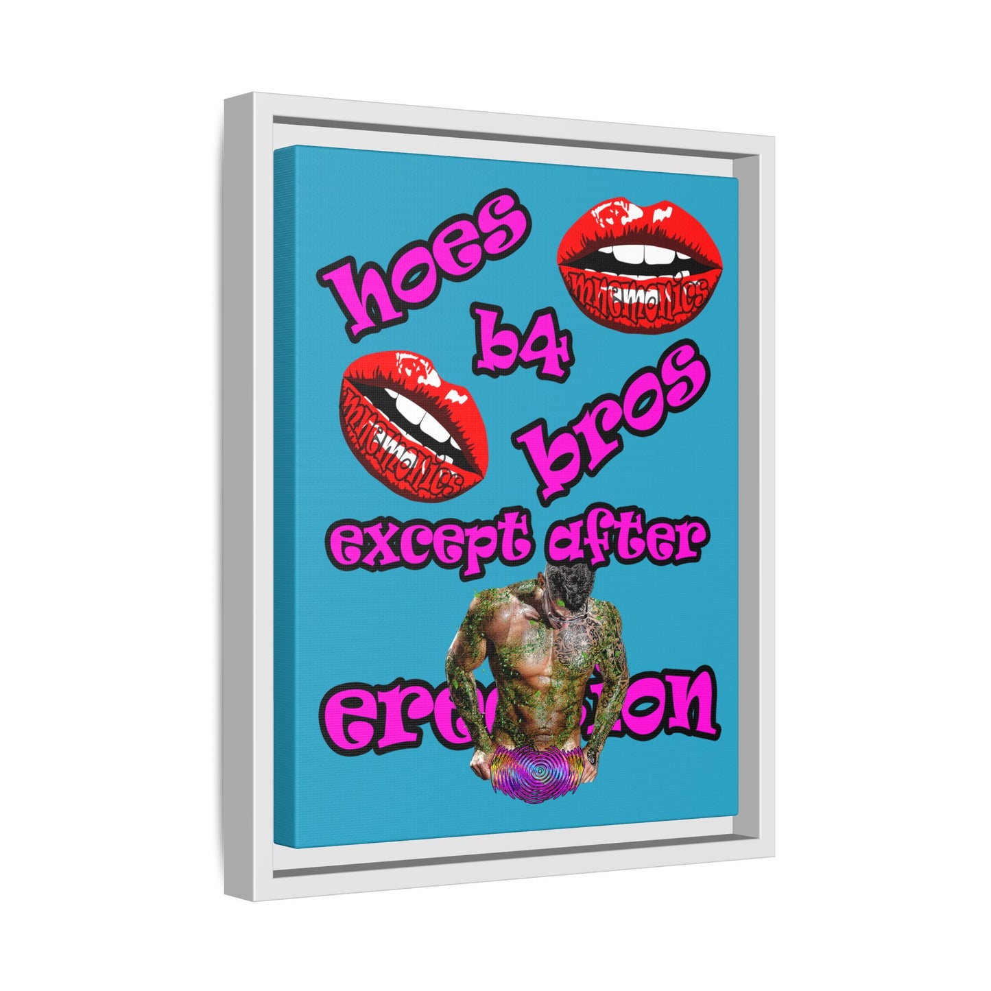 hoes b4 bros - framed canvas art (turquoise)
