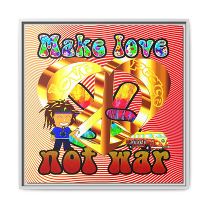 love peace - framed canvas art (yellow-orange wave)