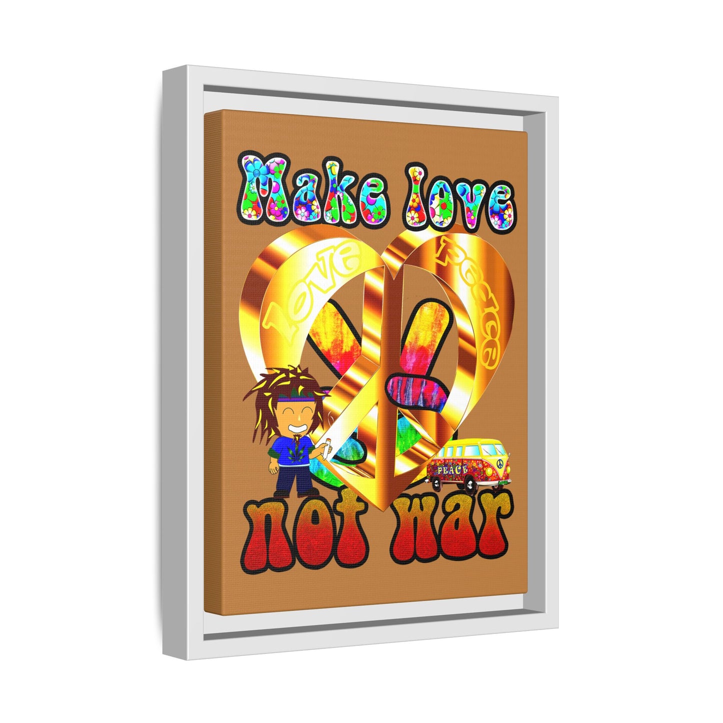 love peace - framed canvas art (light brown)