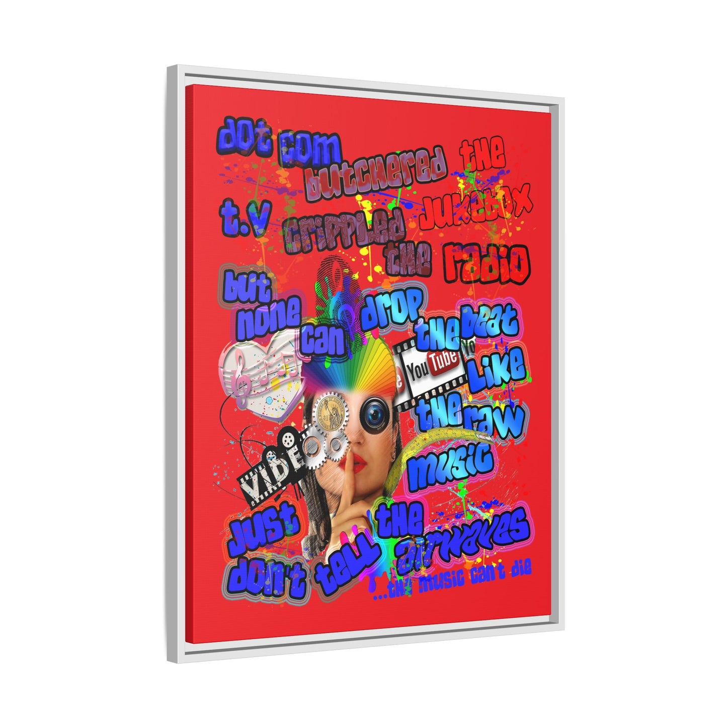 drop the beat - framed canvas art (red)