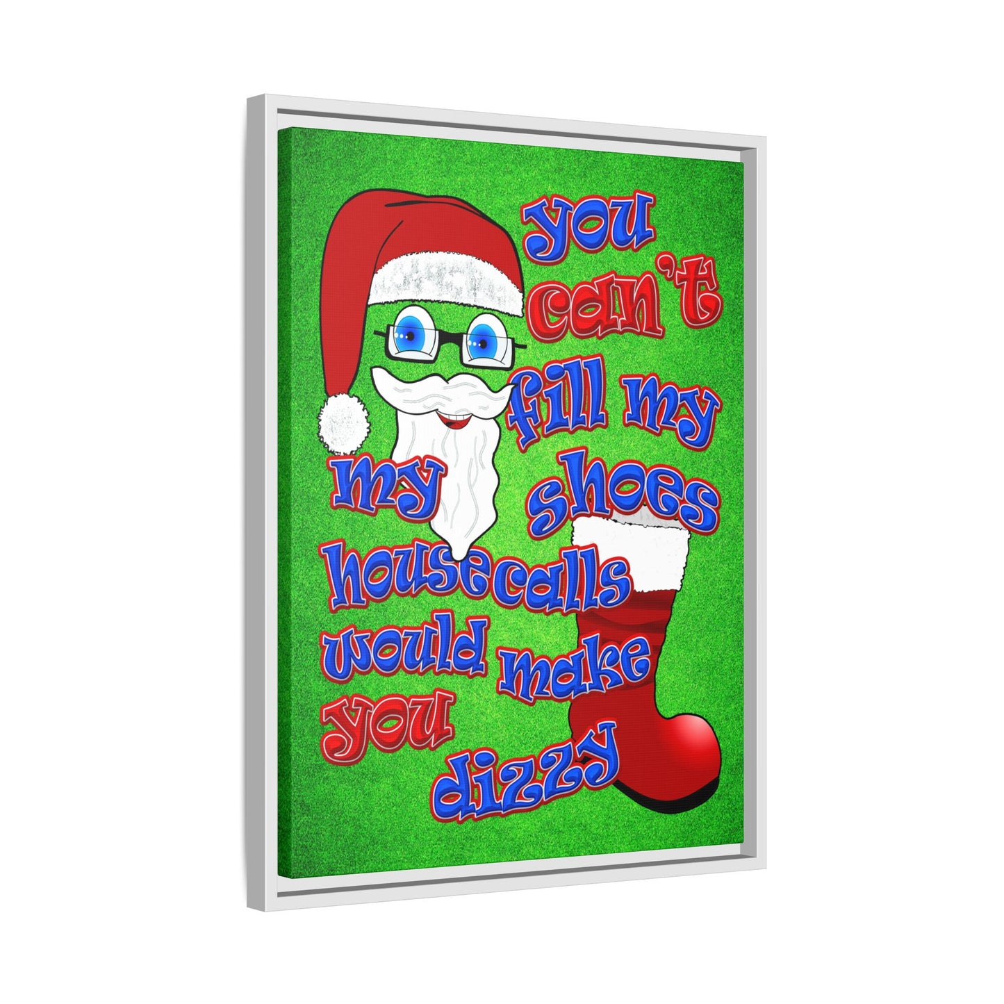 santa's shoes - framed canvas art (green turf)