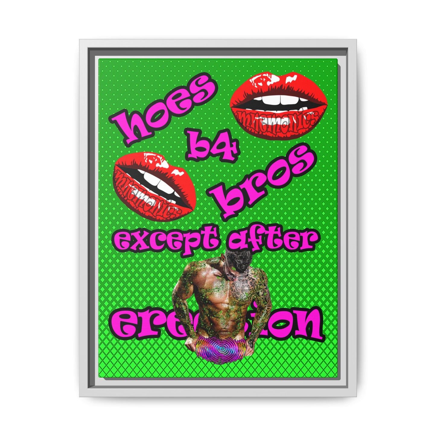 hoes b4 bros - framed canvas art (logo green)