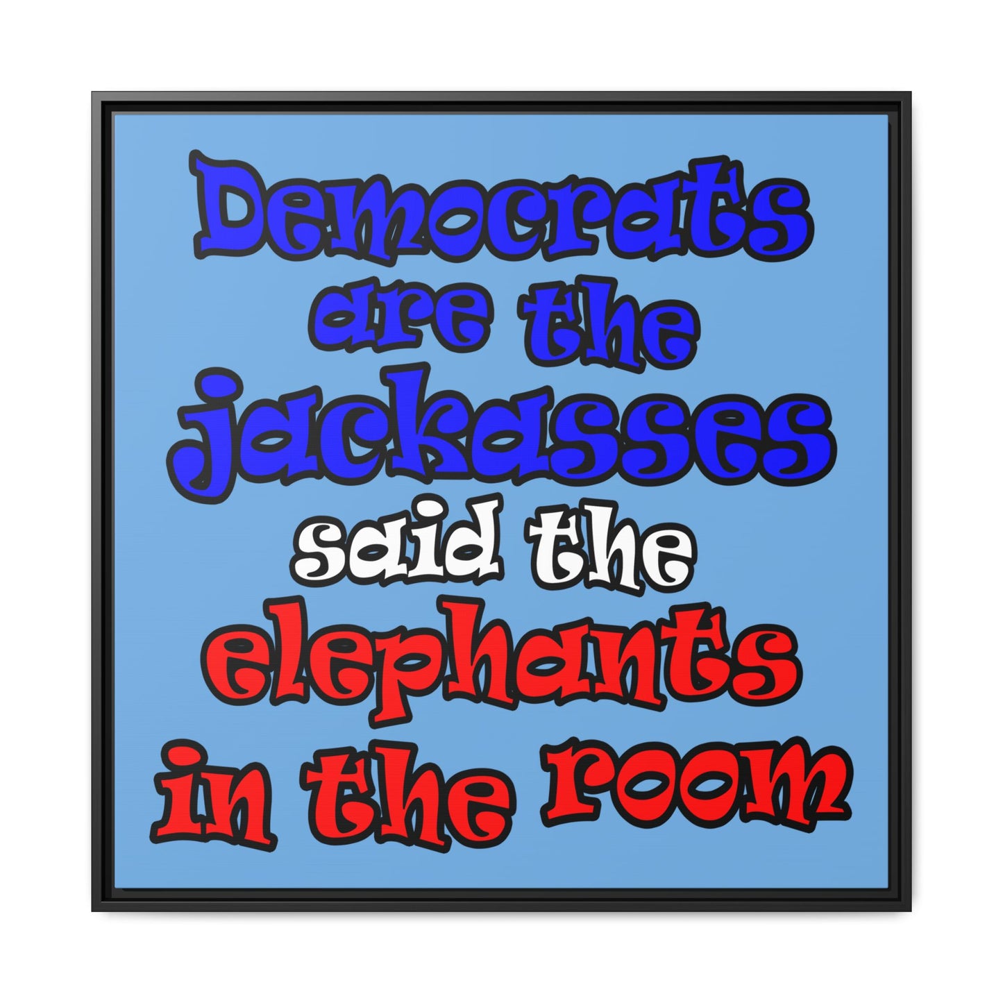 donkeys and elephants - framed canvas art (light blue)