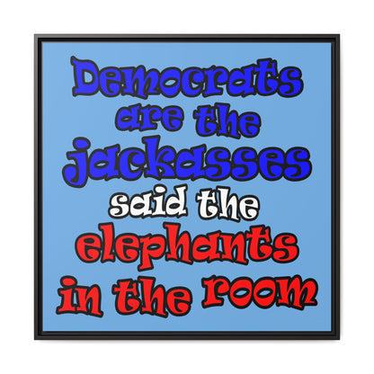 donkeys and elephants - framed canvas art (light blue)