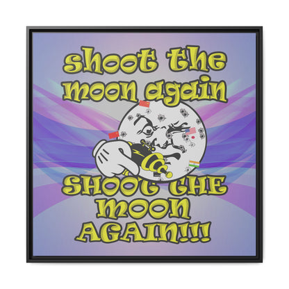 shoot the moon again - framed canvas art (light blue-pink wave)
