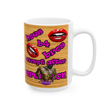 hoes b4 bros - White Mug (butterscotch wood finish)