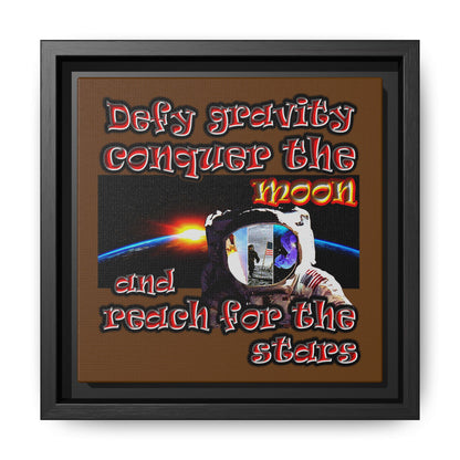 defy conquer reach - framed canvas art (brown)