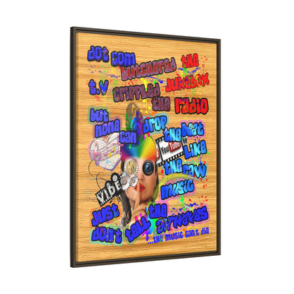 drop the beat - framed canvas art (butterscotch wood finish)