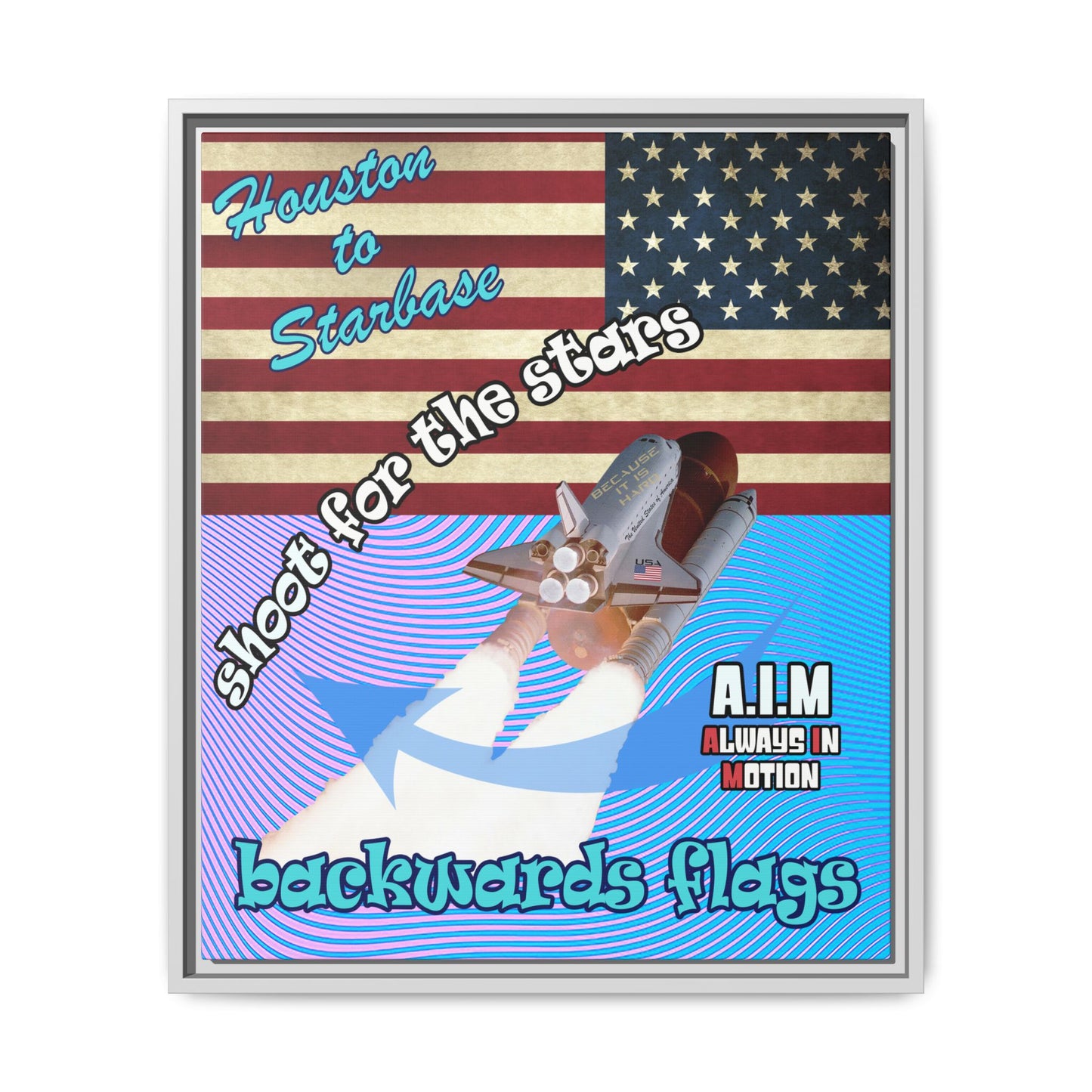 shoot for the stars - framed canvas art (light blue-purple wave)