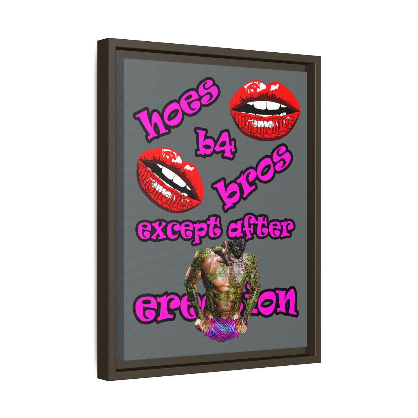 hoes b4 bros - framed canvas art (dark grey)