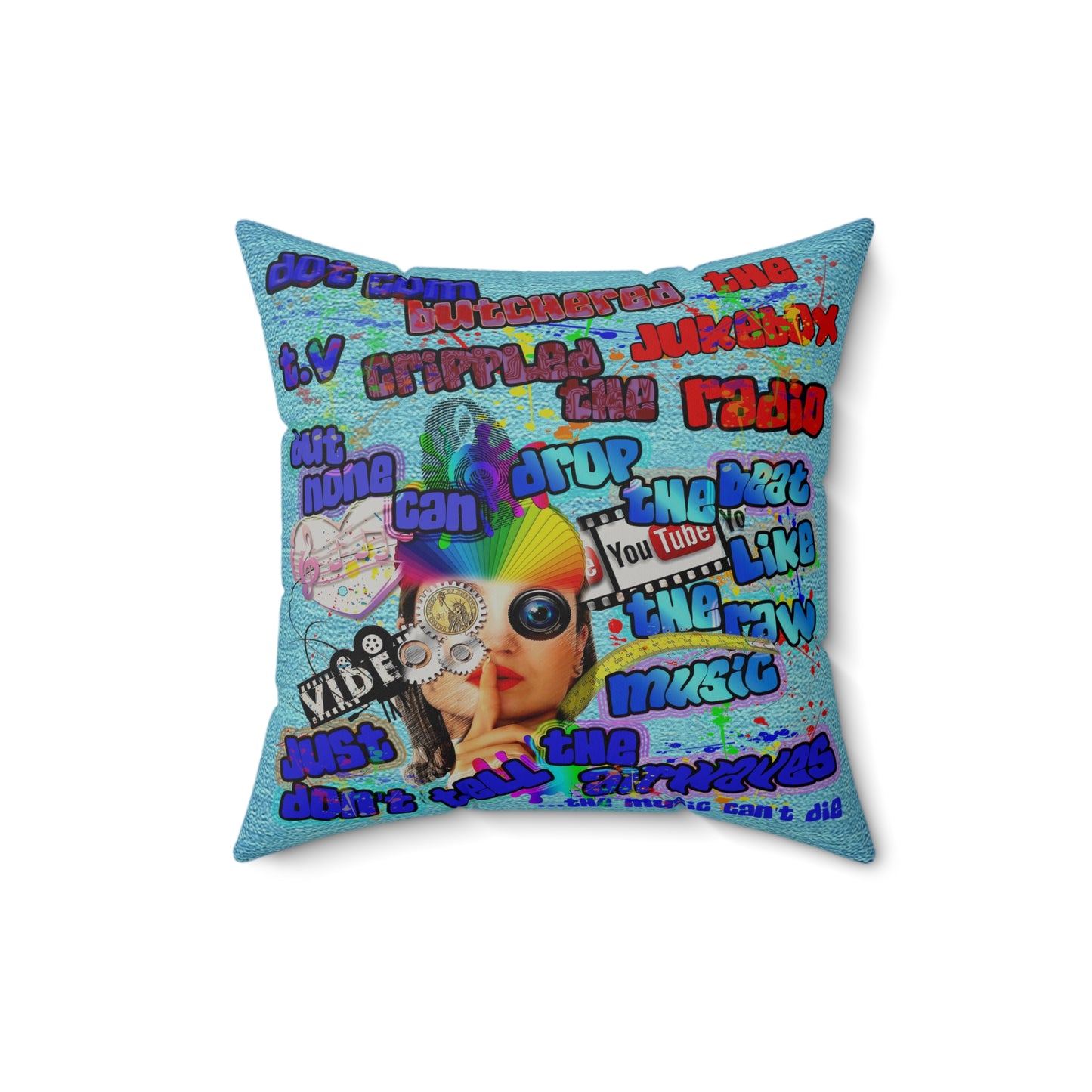 drop the beat - Faux Suede Square Pillow - (faded blue)