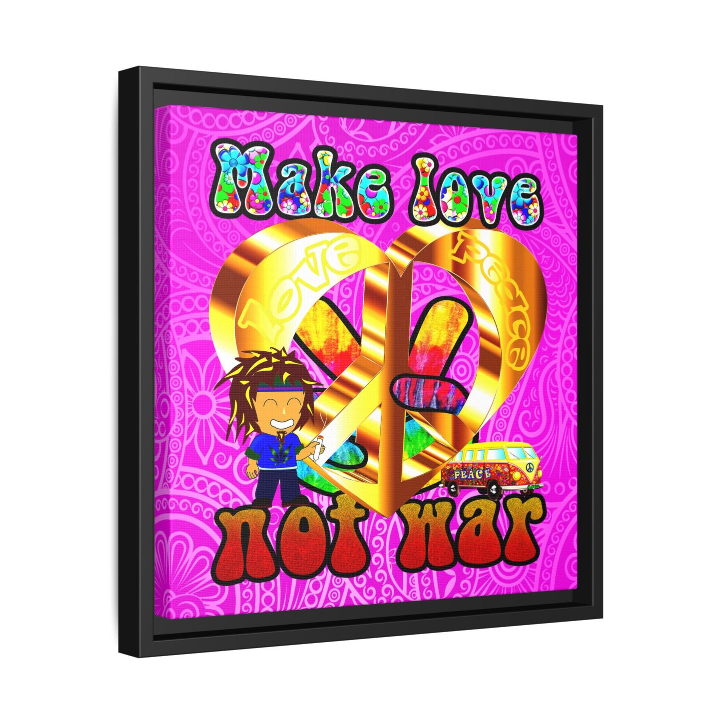 love peace - framed canvas art (pink swirl)