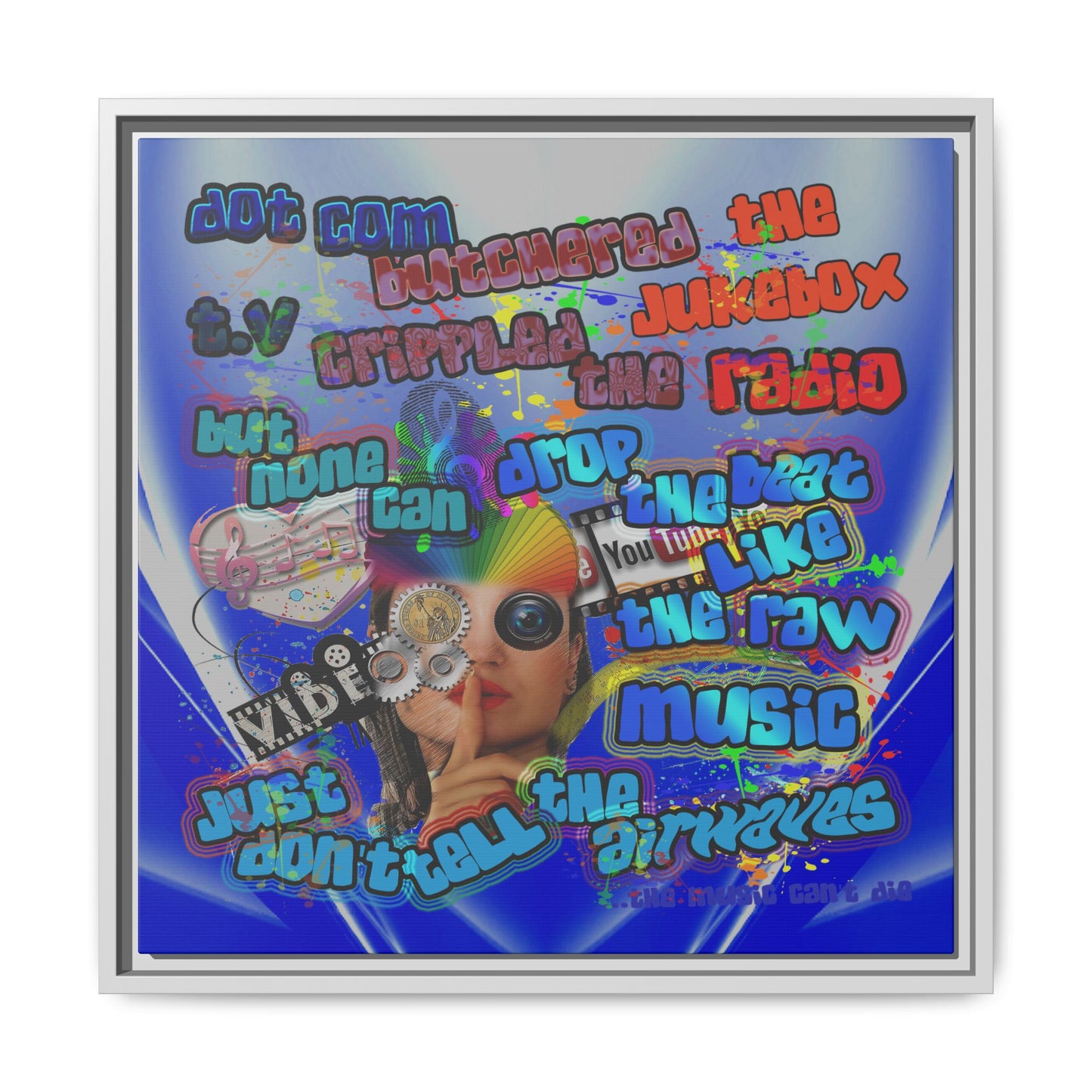 drop the beat - framed canvas art (blue-white wave)