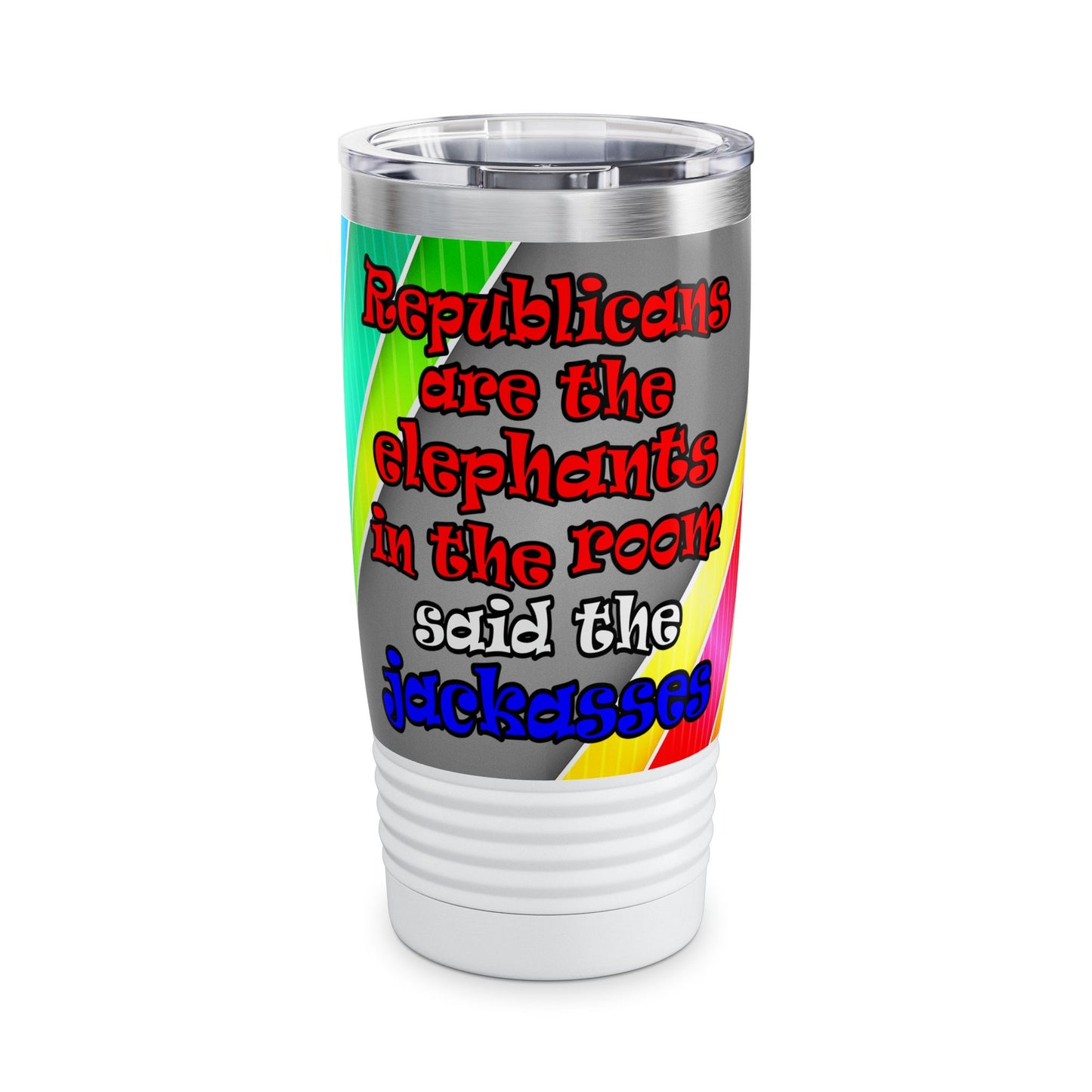 donkeys and elephants - Ringneck Tumbler, 20oz (rainbow split)