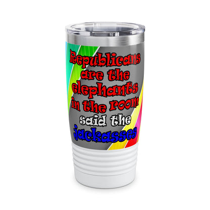 donkeys and elephants - Ringneck Tumbler, 20oz (rainbow split)