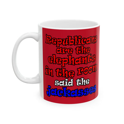 donkeys and elephants - White Mug (dark red)