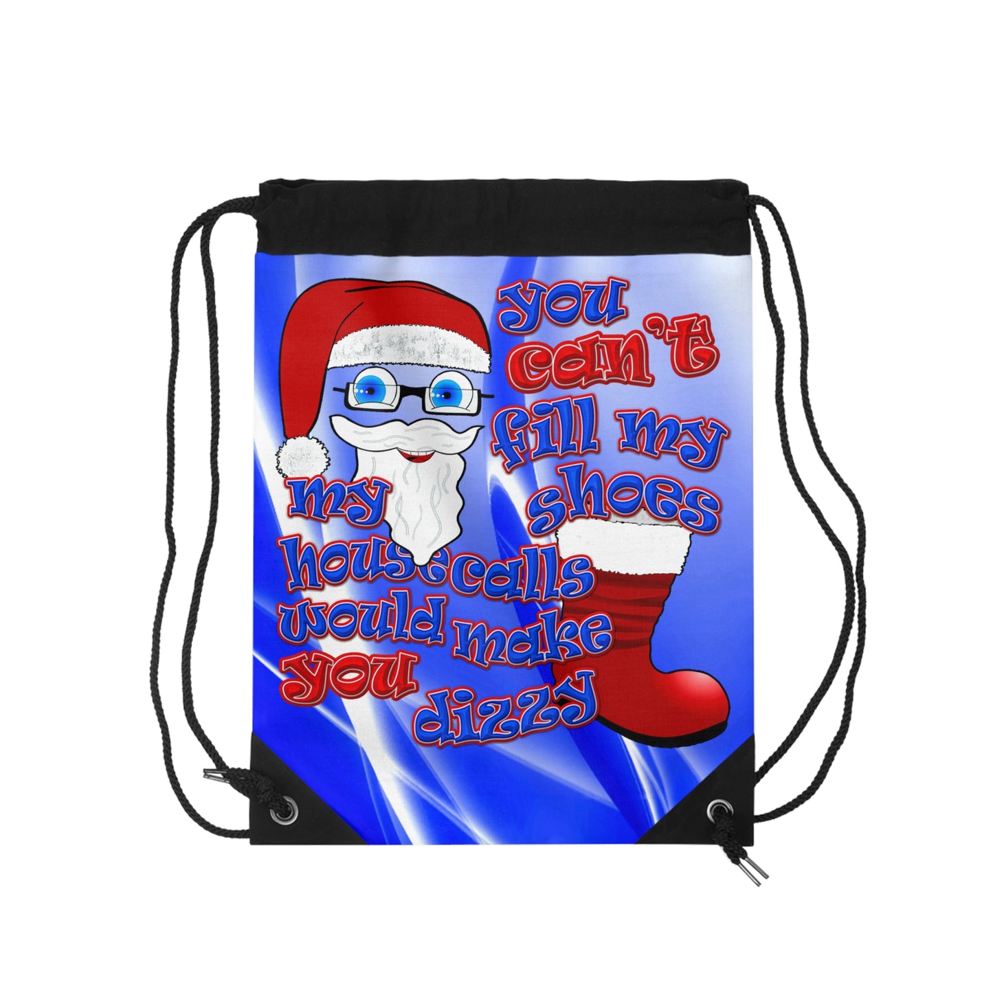 santa's shoes - Drawstring Bag (blue-white wave)