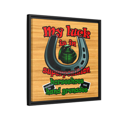 my luck - framed canvas art (butterscotch wood finish)