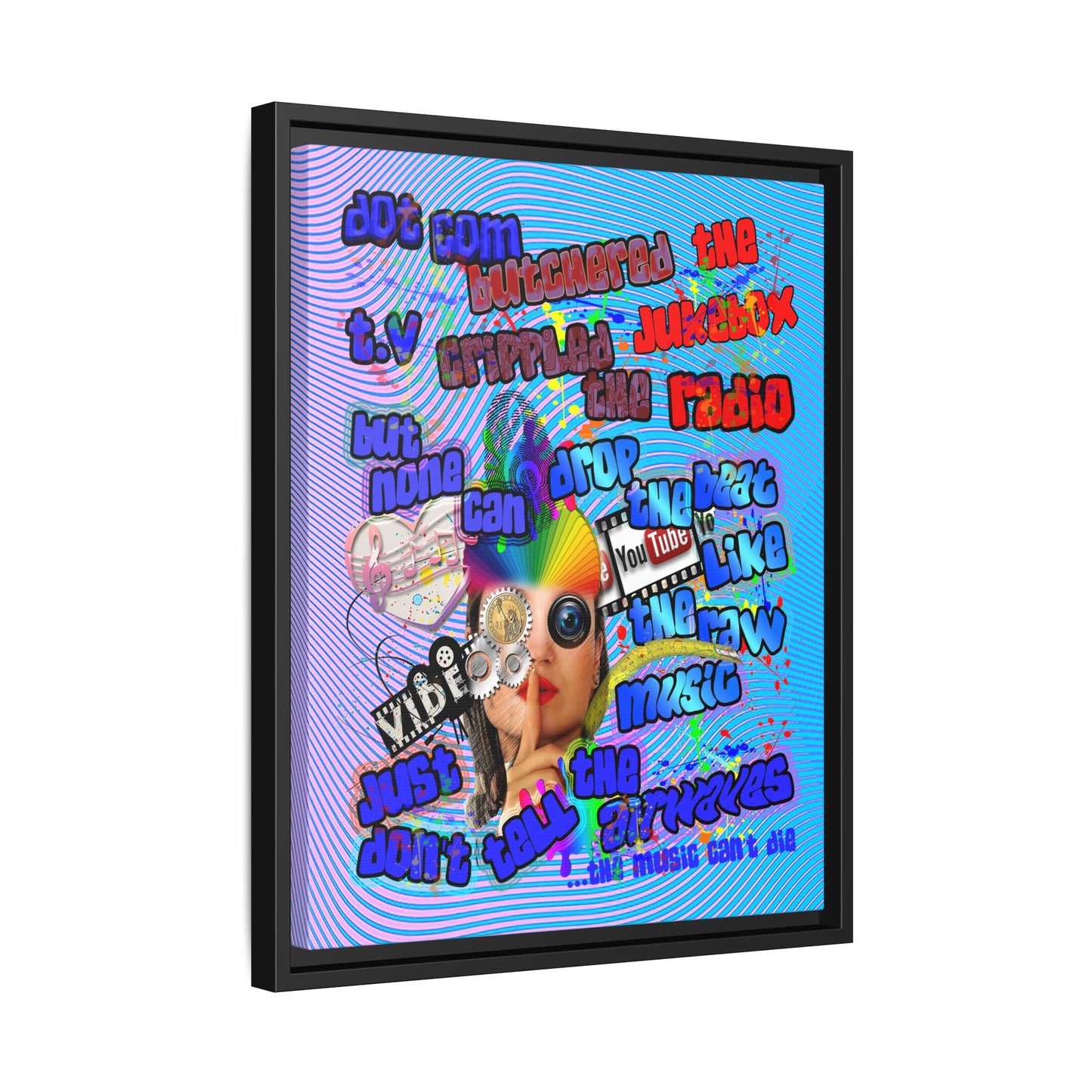 drop the beat - framed canvas art (light blue-purple wave)