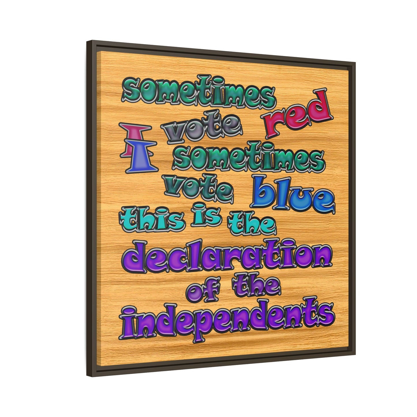 declaration of the independents - framed canvas art (butterscotch wood finish)
